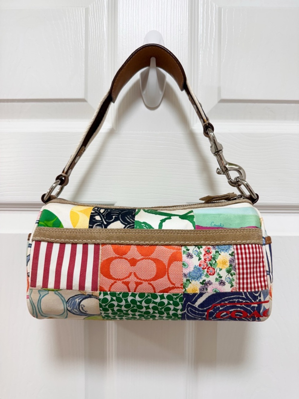 Coach Scribble Patchwork Multicolor Canvas Leather Baguette Shoulder Bag Y2K - Picture 5 of 16